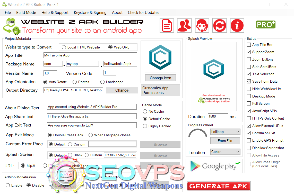 Seo Vps website 2 apk builder